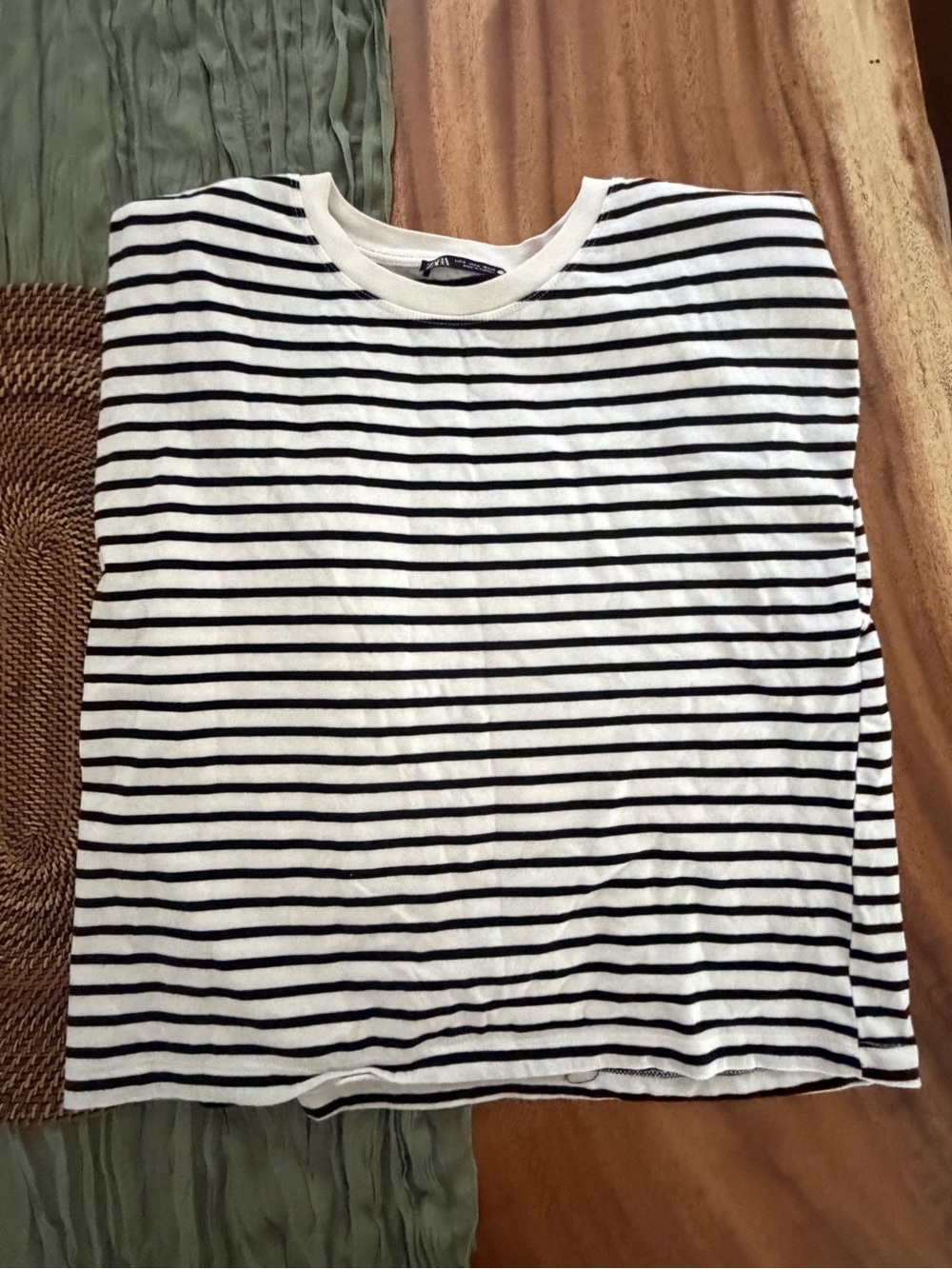 Zara Black and White Striped Crew Tee